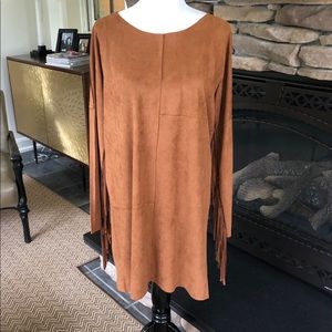 loveriche Camel Fringe "Faux@ Suede Shift Dress